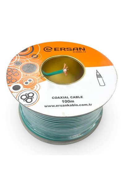 Antenci Ersan Kablo RG6U6 CU-CU Bakır Anten Kablosu Yeşil 100Metre 64Tel