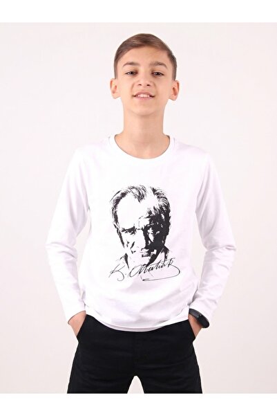 MODA NAZAN Unisex Çocuk Beyaz Atatürk Baskılı Tişört