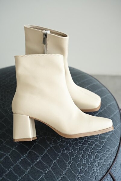 Zerenyus Zrcb1 - Premium Quality Zippered Thick Heeled Women's Boots Beige
