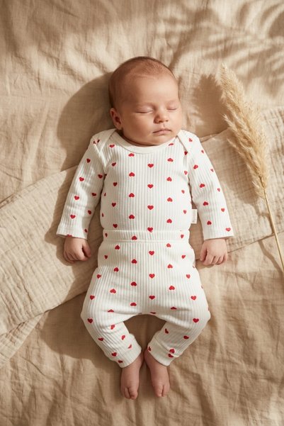 ANP MODA TASARIM Red Heart Patterned Double Ribbed 100% Cotton Baby Girl Set ...