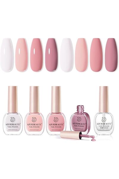 AZUREBEAUTY مجموعة طلاء أظافر شفاف (4 ألوان + طبقة علوية)، مظهر طبيعي وردي حل...