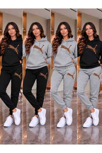 YK WEAR Set de trening unisex cu glugă cu imprimeu leopard |   Design special, eleganță casuală 🔥