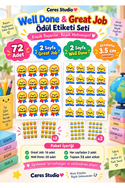 Ceres Studio Well Done & Great Job İngilizce Motivasyon Sticker Seti