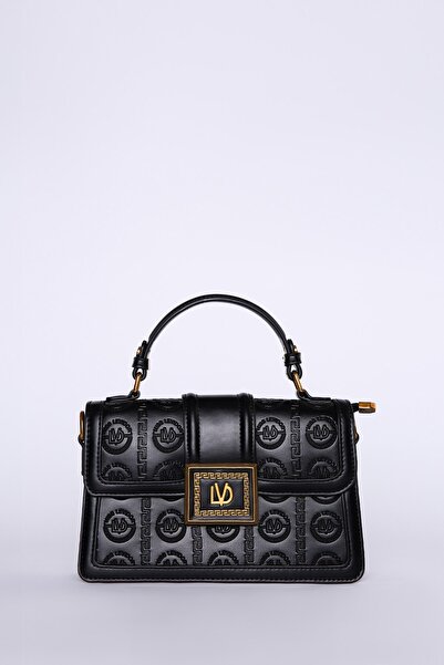 Levidor Black Monogram Patterned Leather Hand and Shoulder Bag