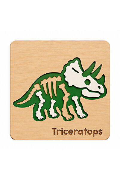 ROKH 🦕   25X25 cm Wooden Triceratops Puzzle |   Children's Room Decor with D...