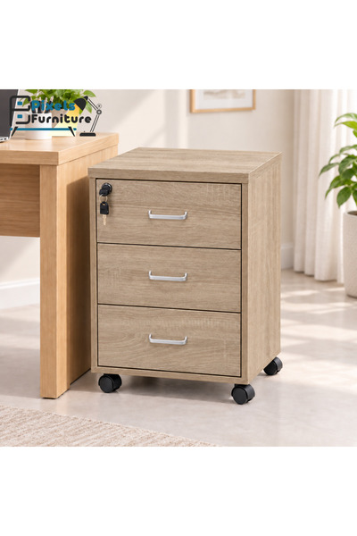 PixelsFurniture وحدة أدراج متحركة من بكسل الأثاث, بثلاثة أدراج وقفل مركزي