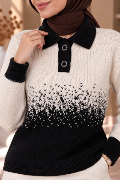 Cherry Butik Polo Yak Stylish Patterned Knitwear Women's Sweater
