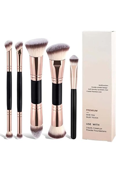 Yelajoy Luxury Black & Rose Gold 9-in-1 Dual-Ended Makeup Brush Set, 5 Double...