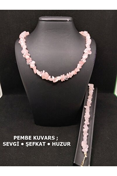 SEVA'S BİJUTERİ Natural Pink Quartz Stone Necklace & Bracelet Set – Natural S...