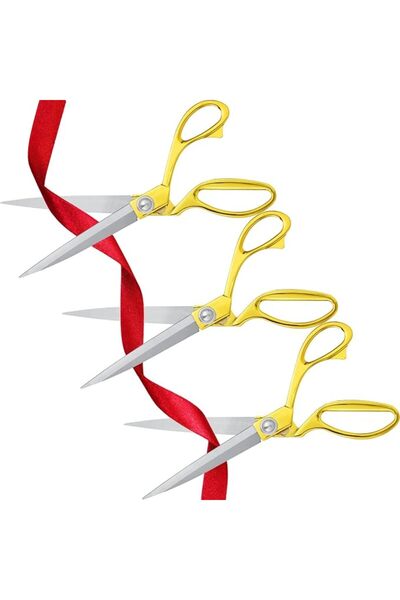 ELECDON 3 Pack Gold Ceremonial Scissors for Ribbon Cutting, 10.4 Inch Heavy D...