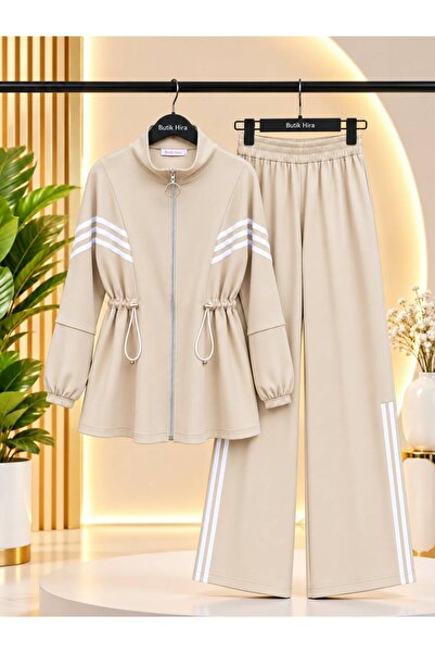 butik hira طقم بدلة رياضية نسائية بتفاصيل مخططة
