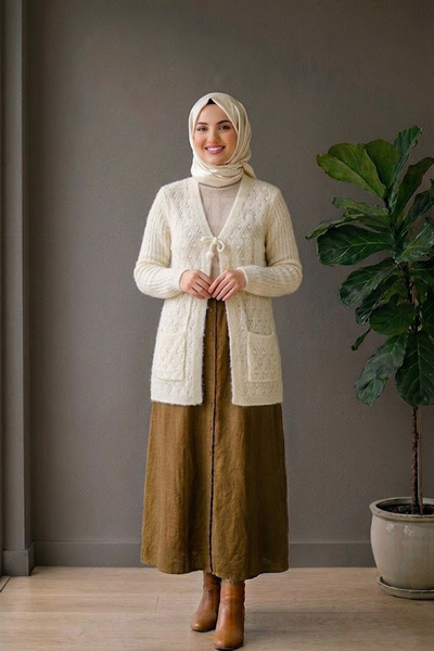 Generic Brand Yumoş Pompom Tied Vest - Cream