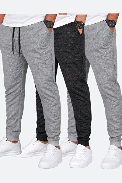 SURMARİ Set of 3 Unisex Rain Pattern Regular Fit Ribbed Leg Black, Gray, Navy...