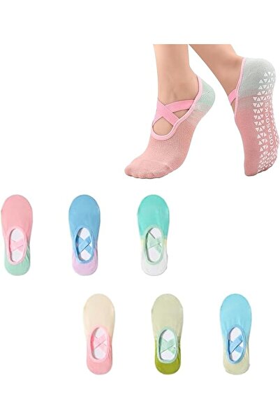 Generic 6 Pairs Pilates Socks with Grips for Women, Straps Non Skid Yoga Sock...