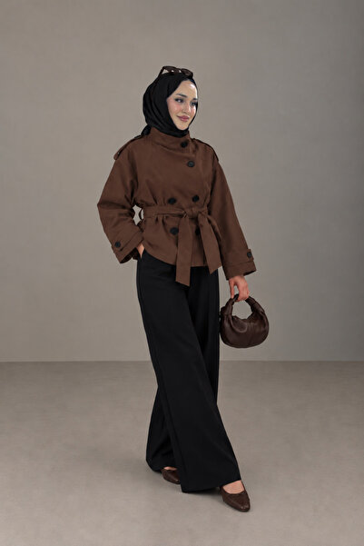 BNGL Boutique High Collar Brown Belted Trench Coat