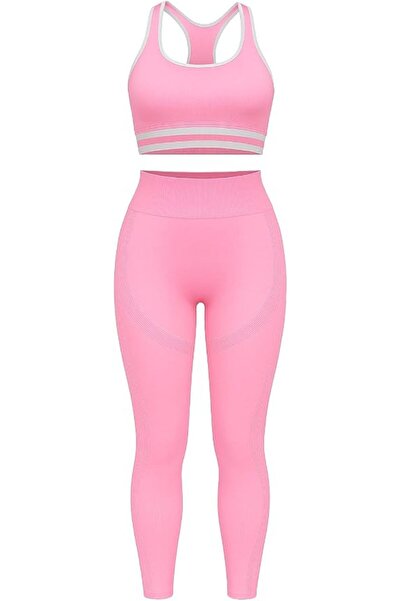 fitto طقم رياضي من قطعتين - ليجنز عالي الخصر مع حمالة صدر رياضية برقبة مستدير...