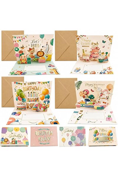 GENERAL 4Pc 3D Pop-up Birthday Cards Luxury Gold Foil Gift for Kids & Family ...