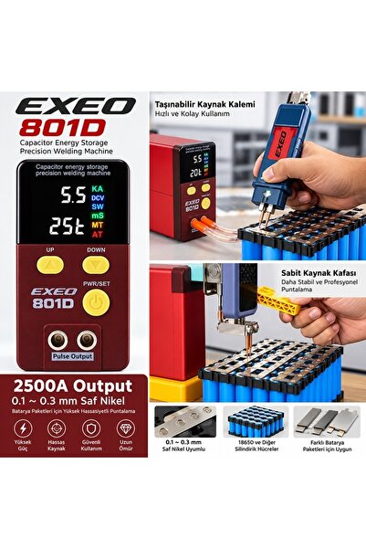 exeo 801D 12 kW Pil Puntalama Makinesi Kapasitif Spot Punta Kaynak Makinesi