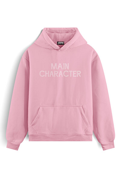 ROPE COUTURE Main Character Stone Printed Hooded Oversize Sweatshirt Hoodie Pink