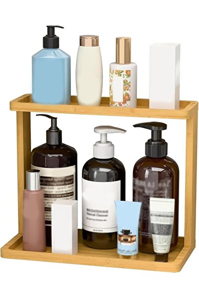 Generic 2-Tier Bamboo Bathroom Organizer Countertop, Small Vanity Storage She...