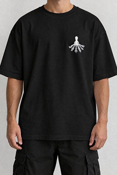 CrowsGate Chess Pawn Shadow Minimal Front Print T-Shirt Black Oversize