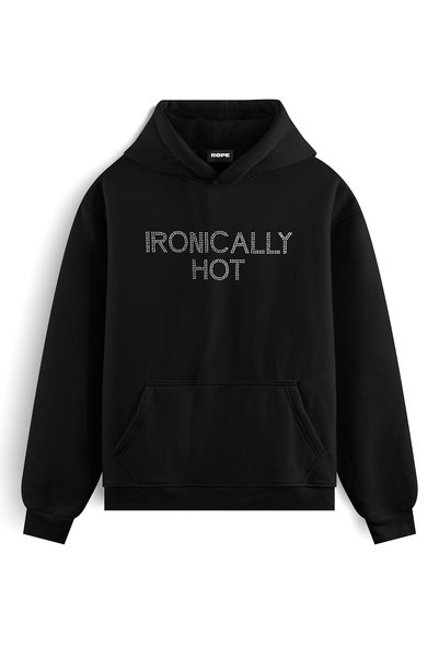 ROPE COUTURE Ironically Hot Stone Printed Hooded Oversize Sweatshirt Hoodie B...
