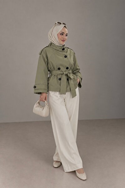 BNGL Boutique High Collar Light Khaki Belted Trench Coat