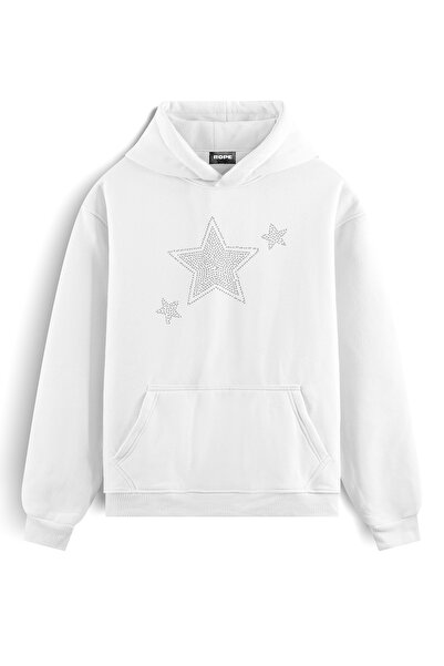 ROPE COUTURE Φούτερ με κουκούλα με στάμπα Star Stone, Oversize, Λευκό