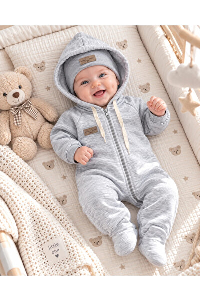 hümabebe Ayıcık bereli boydan fermuarlı kışlık erkek bebe tulum