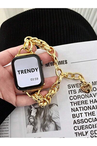 kılıf benim Apple Watch Kadın Kalp Charm Detaylı Zincir Metal Kordon 38/40/41...