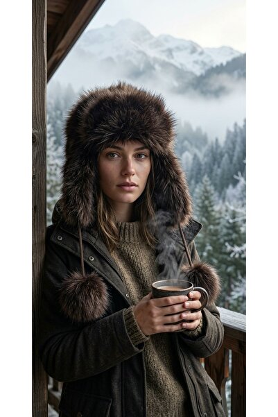emybox Rus Şapkası Kadın Ushanka Kürk Kalpak - Soğuk Geçirmez Kulaklı Ponponl...