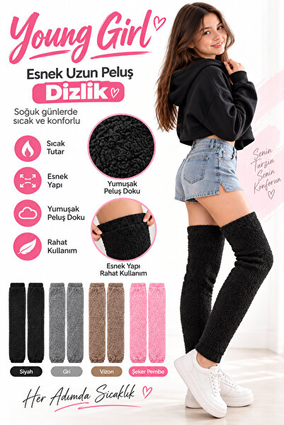 KAŞIKBEY Young Girl Genç Kız Peluş Uzun Esnek Dizlik Şık Kışlık Sıcak Tutan D...
