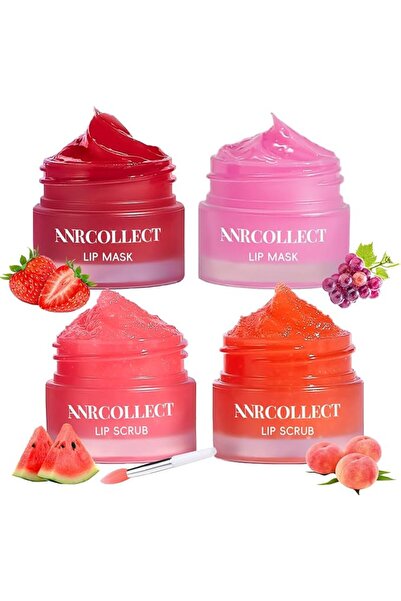ANRCOLLECT Lip Scrub & Overnight Lip Mask Set 4PCS – Sugar Lip Exfoliator & S...