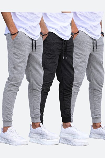 SURMARİ Set of 3 Unisex Rain Pattern Regular Fit Ribbed Leg Black, Gray, Navy...
