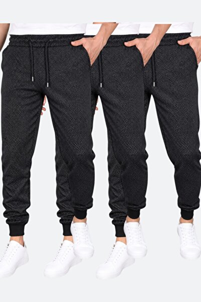 SURMARİ Set of 3 Unisex Rain Pattern Regular Fit Ribbed Leg Black, Gray, Navy...