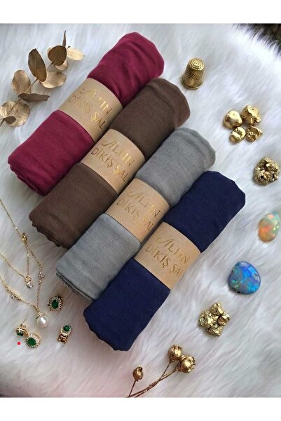 ALTIN DİKİŞ Combed Cotton Shawl Set of 4 Soft Textured Jersey Combed Cotton S...