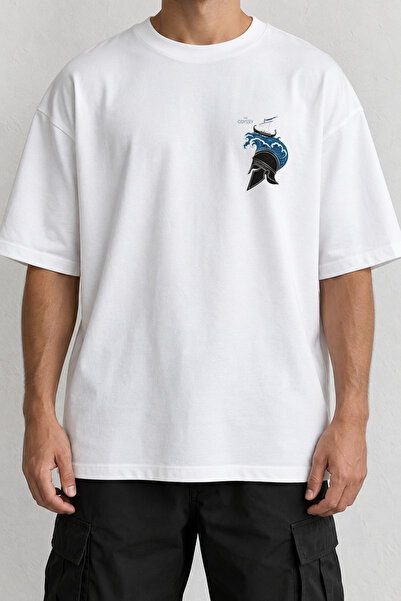 CrowsGate Odyssey Warrior Minimal Front Print T-Shirt White Oversize