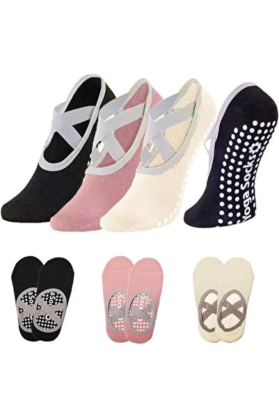 GENERAL Pilates Socks For Women Non Slip With Grips Straps Sticky Gripper Wor...