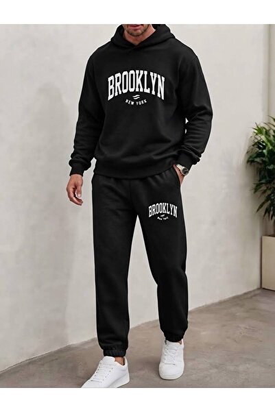 LELVANİ Men's Brooklyn New York Summer Printed Hooded Tracksuit Set