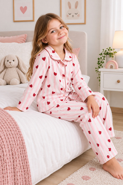 Harika KIDS Girl's Button-Down Printed Pajama Set