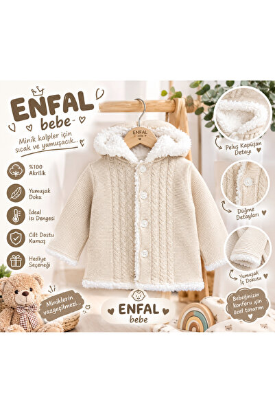Enfal Bebe Kapüşonlu Örgü Bebek Hırkası – 3-6 Ay