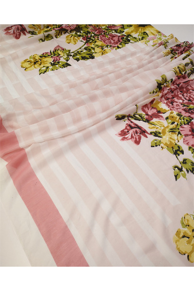 Kumaş Parça Green Pink White Panel Patterned Woven Fabric Cheesecloth 90X190Cm