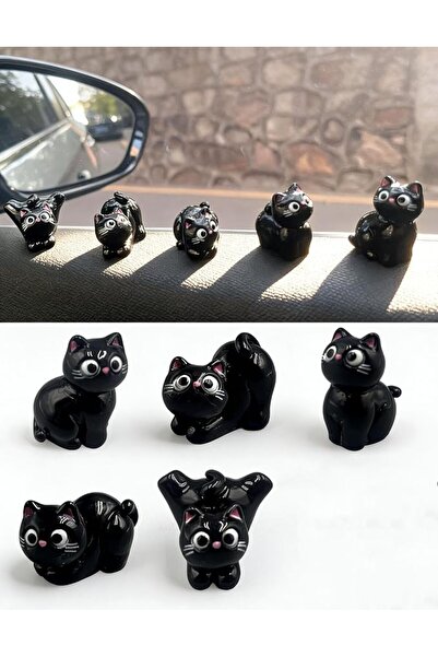TERRIFI 5 PCS Cat Figurines Miniature Set for Car Dashboard Decoration and De...