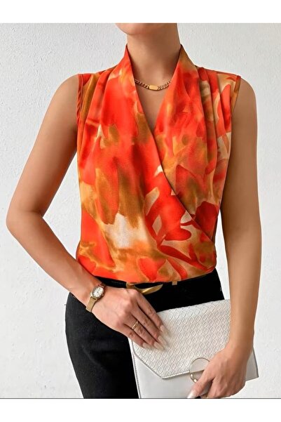 JANES Women's sleeveless cross-back neck patterned sandy blouse