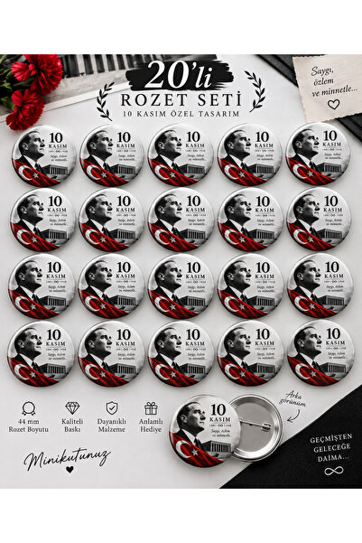 Tasarım Minikutunuz 20’li 10 Kasım Atatürk Rozet Seti – 44 mm Anıtkabir / Tür...