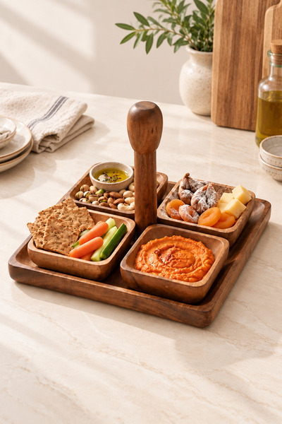 KaiHome Akasya 4 Bowl Wooden Catering and Serving Set