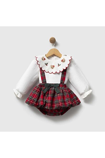 ministok Baby Bloom Plaid Patterned Collar Embroidered Baby Girl Blouse Salop...