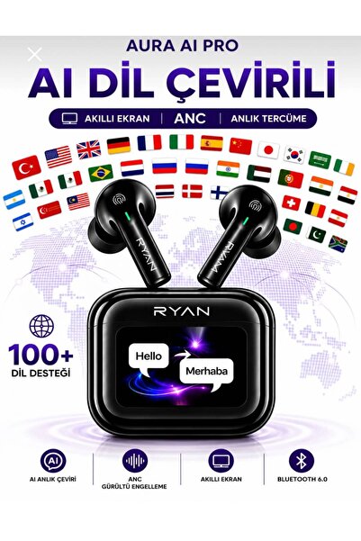 GM Ryan Dil Çevirici Kulaklık Anlık Çeviri Akıllı Ekranlı Yapay Zeka Destekli...