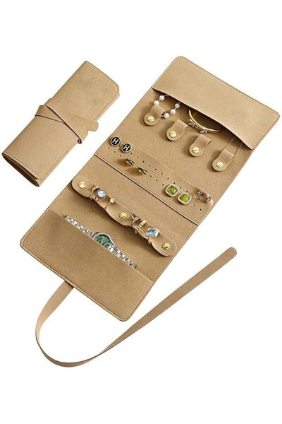 GENERAL Almikacoz Brown Microfiber Jewelry Organizer, Open Size: 38.00 X 18.0...