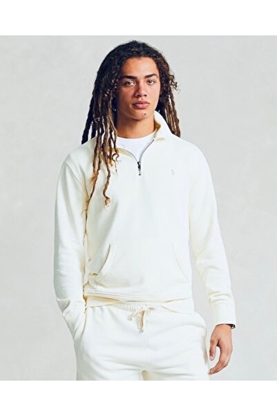 Ralph Lauren Blue Midilli İşlemeli Yarım Pat Fermuarlı Sweatshirt
